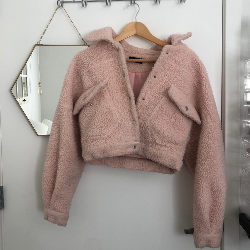 Puffy baby pink crop jacket